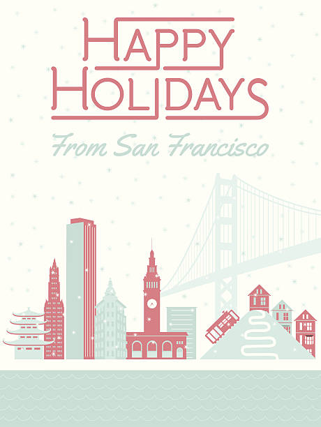 wesołych świąt z san francisco - cable car san francisco county golden gate bridge skyline stock illustrations