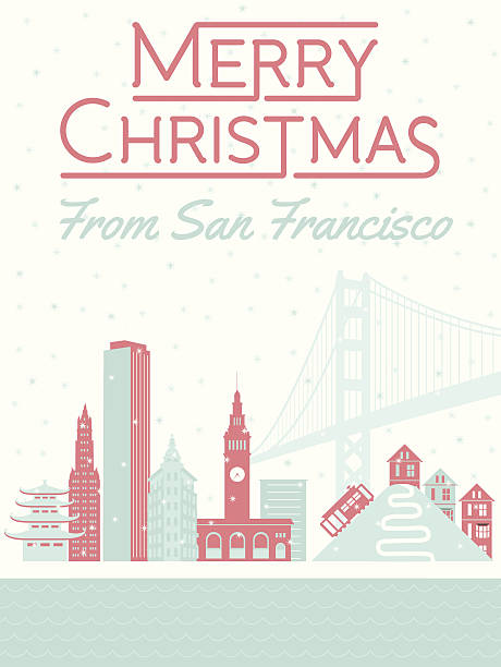 merry christmas z san francisco - cable car san francisco county golden gate bridge skyline stock illustrations