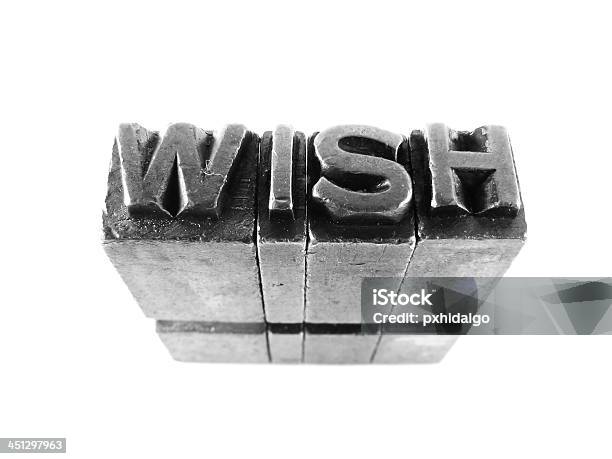 Wish Sign Antique Metal Letter Type Isolated Stock Photo - Download Image Now - Alphabet, Capital Letter, Close-up