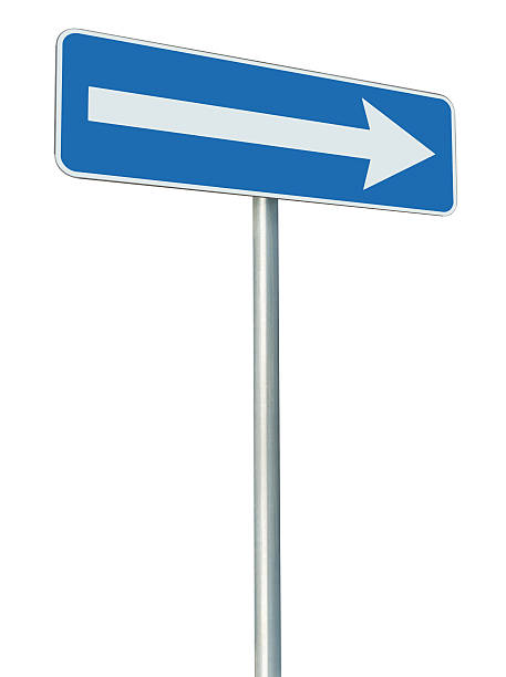 istock Right traffic route only direction sign turn pointer, blue isolated 451298597