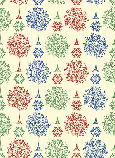 seamless pattern with abstract trees Vector illustration of seamless pattern with abstract trees tree repetition single flower flower stock illustrations