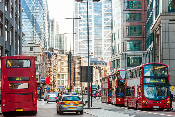 istock Busy Street With Red Double Decker Buses, London, England 451301775