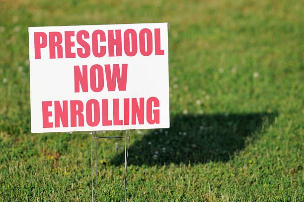 istock Preschool now enrolling sign 451305531