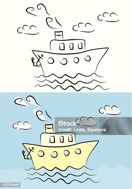Steamship Illustration Vecteurs libres de droits et plus d'images vectorielles de Bateau de voyageurs - Bateau de voyageurs, Bateau à vapeur, Contour