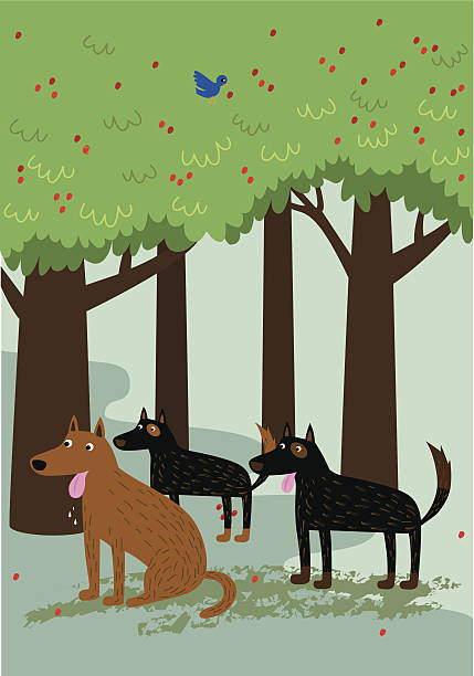 dogs in the woods vector art illustration