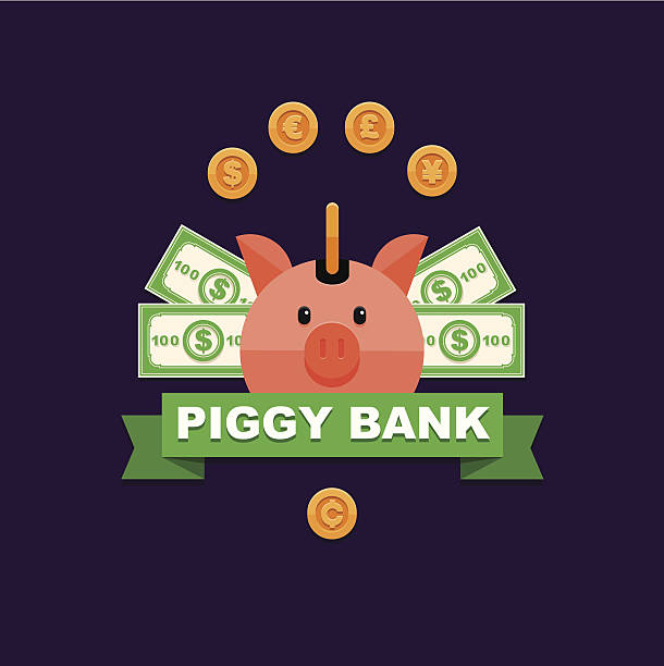 ilustrações, clipart, desenhos animados e ícones de piggy bank crachá - piggy bank gold british currency pound symbol