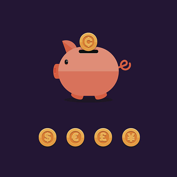 ilustrações, clipart, desenhos animados e ícones de piggy bank - piggy bank gold british currency pound symbol