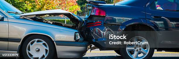 Rear End Accident Between Two Cars Stock Photo - Download Image Now - Car Accident, Car, Traffic Accident