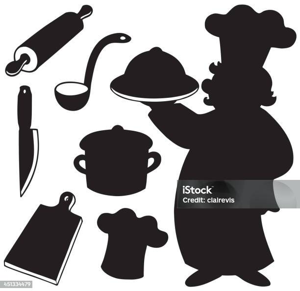 Chef Modelli Collezione - Immagini vettoriali stock e altre immagini di Bianco e nero - Bianco e nero, Cuoco, Sagoma - Controluce