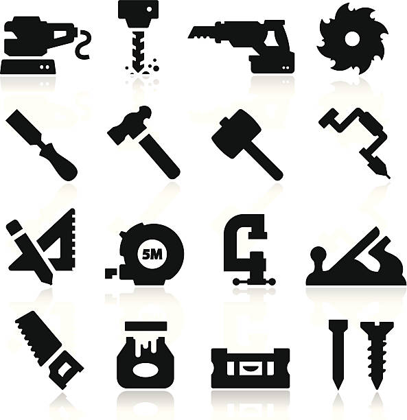 плотницкие работы значки - drill bit drill power tool isolated stock illustrations