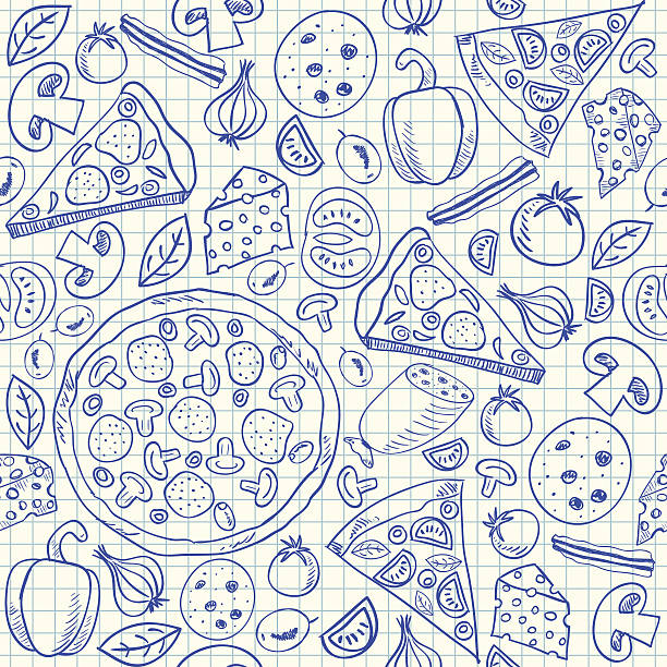 illustrazioni stock, clip art, cartoni animati e icone di tendenza di seamless pattern di pizza e schizzi - seamless restaurant vegetable tomato