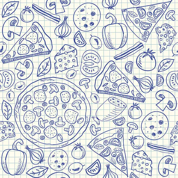 Vector illustration of Pizza doodles seamless pattern