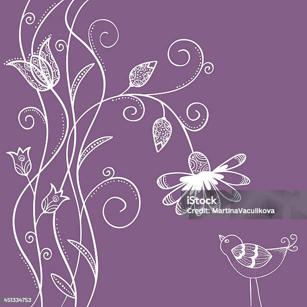 Doodle Flowers With Swirls And Bird Stock Illustration - Download Image Now - Abstract, Animal Markings, Art