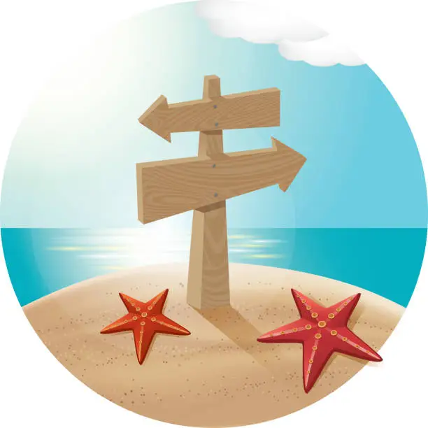 Vector illustration of Guidepost At The Sea Beach