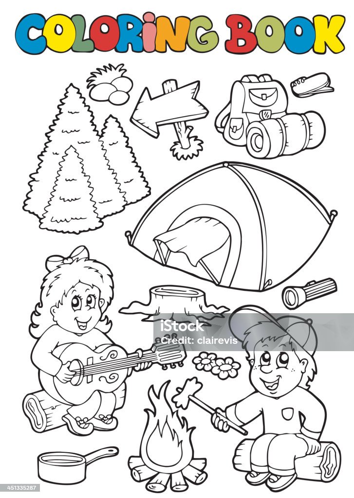 Coloring book with camping theme Coloring book with camping theme - vector illustration. Camping stock vector