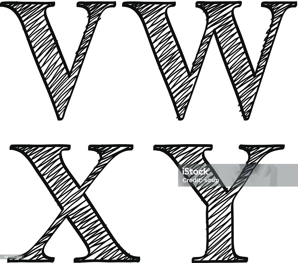 Sarrabisco Rabisco esboço Alfabeto letras VWXY - Royalty-free Esboço arte vetorial