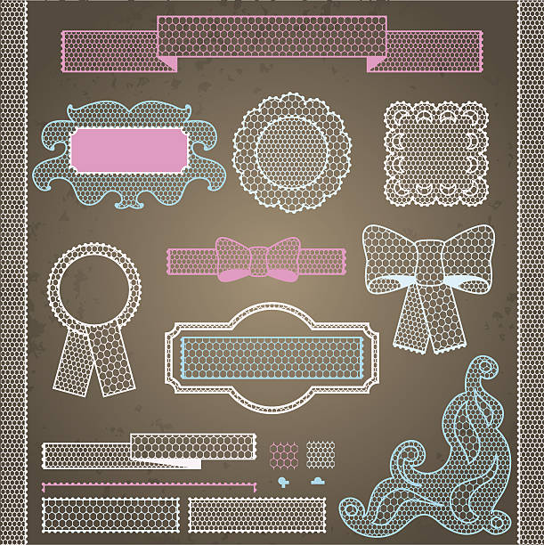 декоративные кружева, ленты, бантики и орнаменты. - sewing item fragility doily pattern stock illustrations