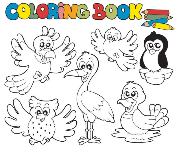 Vector illustration of Coloring book with cute birds 1