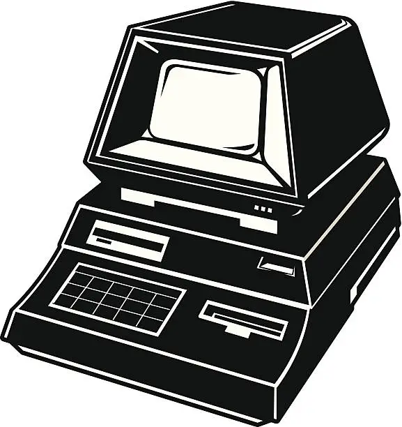 Vector illustration of Old Retro Computer Silhouette Icon