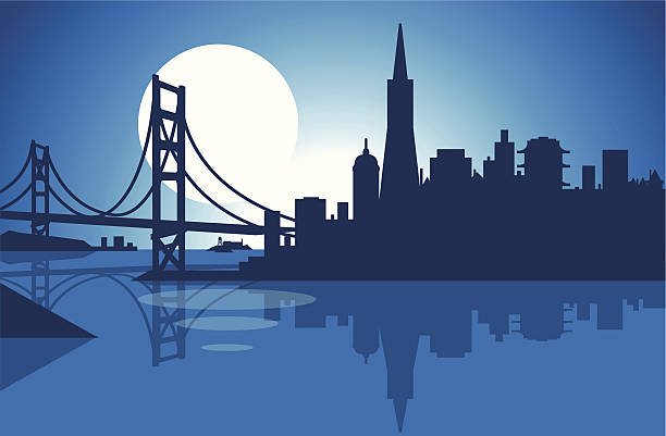 san サンフランシスコ - san francisco county golden gate bridge skyline night点のイラスト素材／クリップアート素材／マンガ素材／アイコン素材