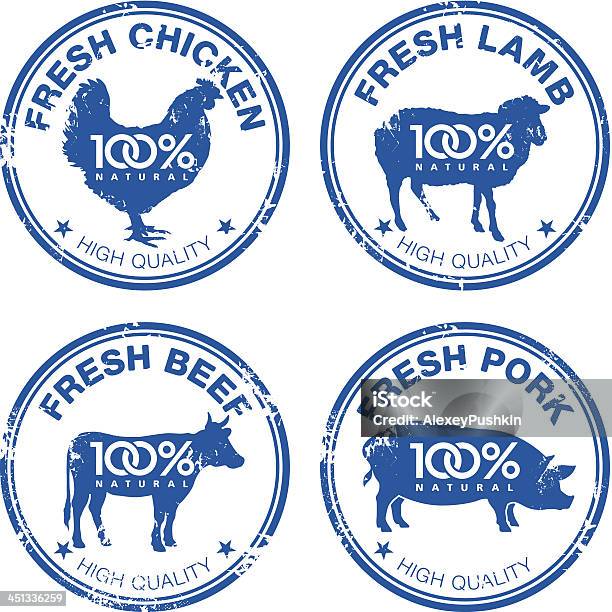 Set Of Fresh Meat Stamps Stock Illustration - Download Image Now - Animal, Beef, Biology