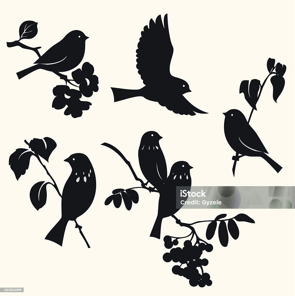 Set of birds Birds on twigs Bird stock vector