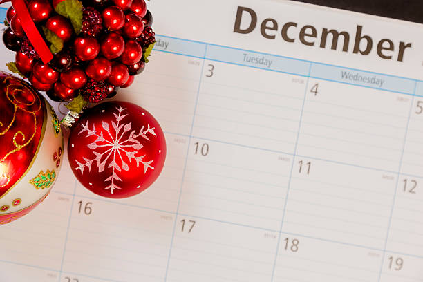 istock Christmas:  December calendar with holiday ornaments. 451345419