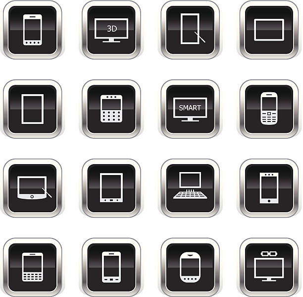 Supergloss Black Icons - Smart Devices The icons were created using liner gradients and flat shapes. Elements are set on different layers. satellite phone stock illustrations