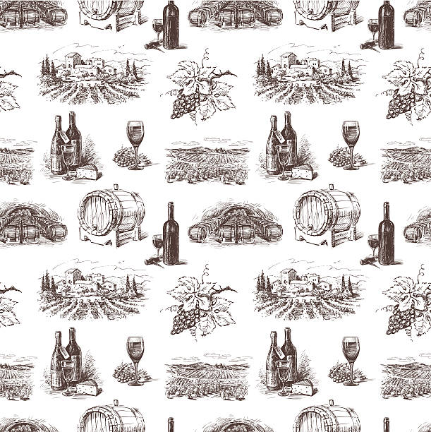 Pattern of grape wine Vector pattern on the theme of wine. winery stock illustrations