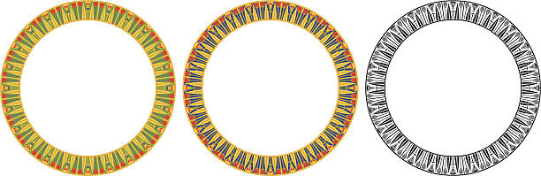 Round Egypt Frame Round egyptian frame with papyrus in colour and monochrome isolated on white. ornamental grass white background stock illustrations