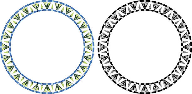 Round Egypt Frame Round egyptian frame with papyrus in colour and monochrome isolated on white. ornamental grass white background stock illustrations