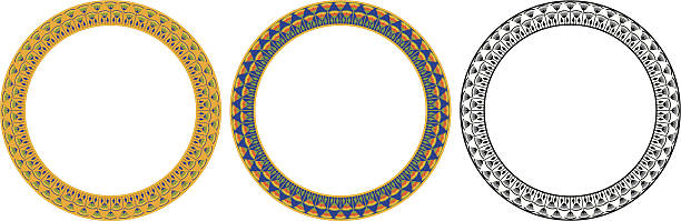 Round Egypt Frame Round egyptian frame with papyrus in colour and monochrome isolated on white. ornamental grass white background stock illustrations