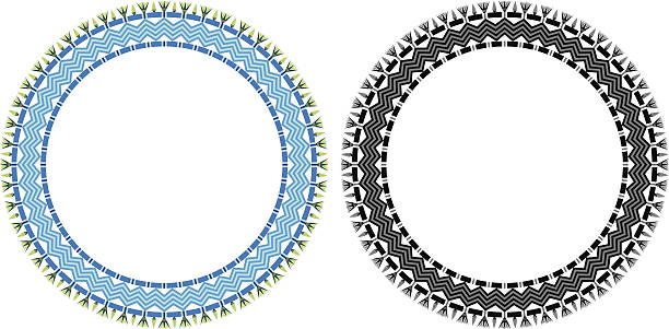 Round Egypt Frame Round egyptian frame with flowers of papyruses on the river in colour and monochrome isolated on white. ornamental grass white background stock illustrations