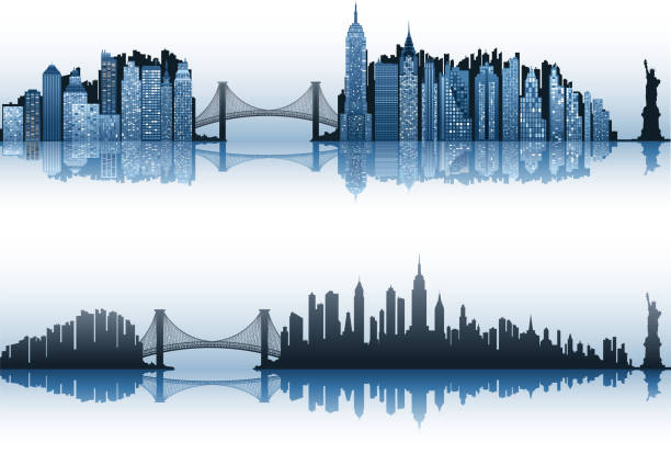 ilustrações, clipart, desenhos animados e ícones de cidade de nova york estabelecido - new york city skyline bridge brooklyn