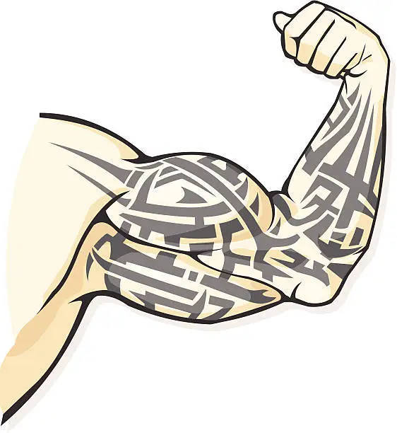 Vector illustration of Muscular Arm with Tribal Tattoo