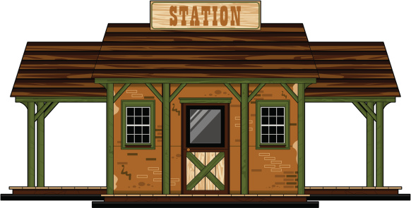 Vector Illustration of a Wild West Style Railway Station.