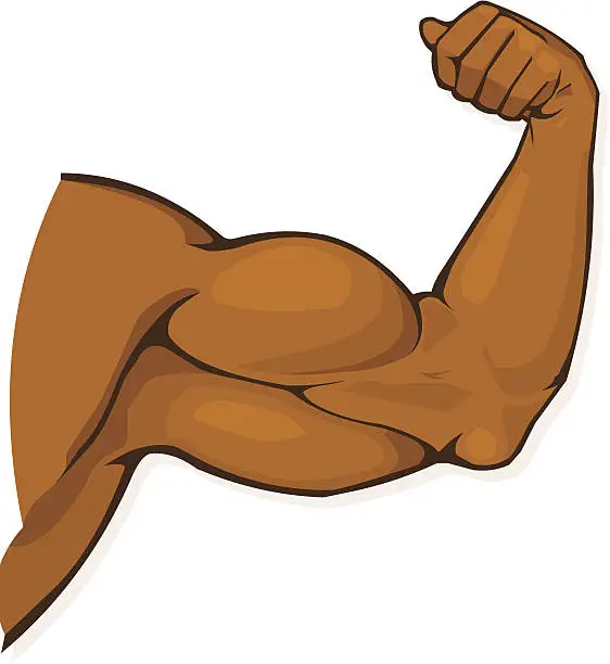 Vector illustration of Black Man's Muscular Arm Flexing Biceps