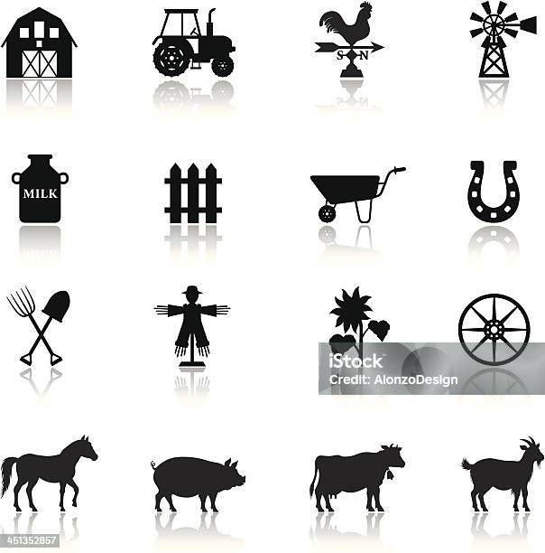 Farm Icon Set Stock Illustration - Download Image Now - Icon Symbol, Domestic Cattle, In Silhouette