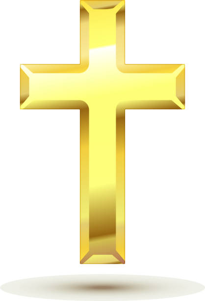 illustrazioni stock, clip art, cartoni animati e icone di tendenza di christian cross - cross cross shape shiny gold