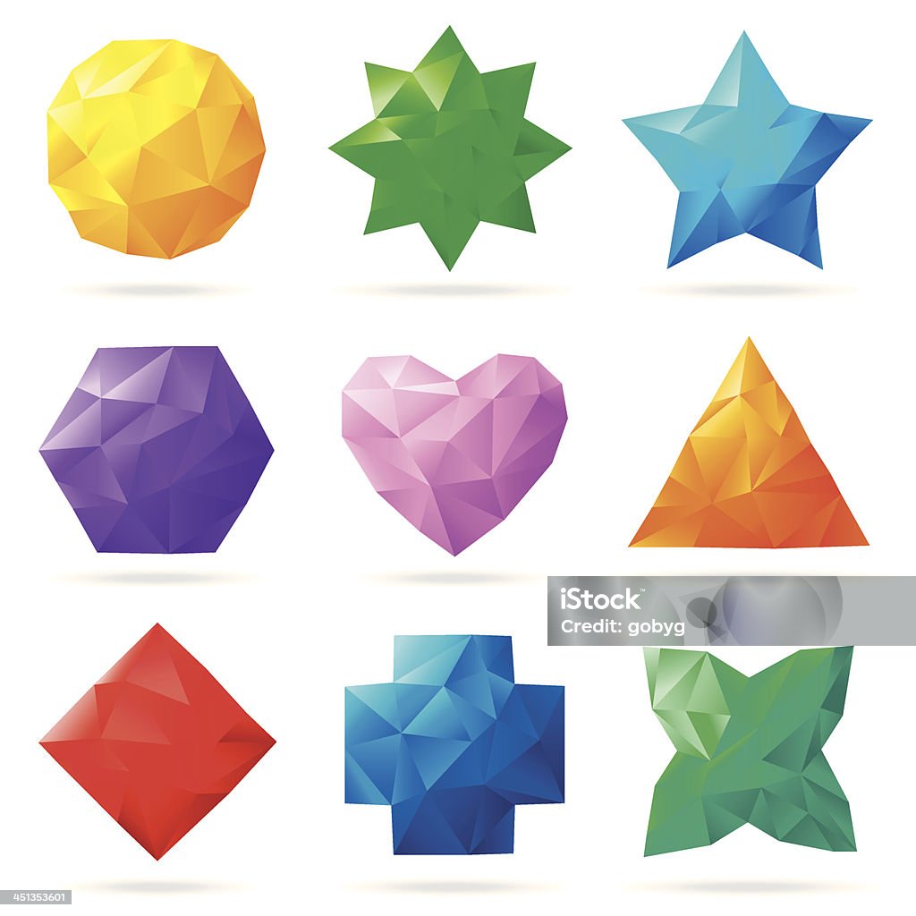 Multi colored polygonal shapes Set of colorful shapes made from triangles. Origami stock vector