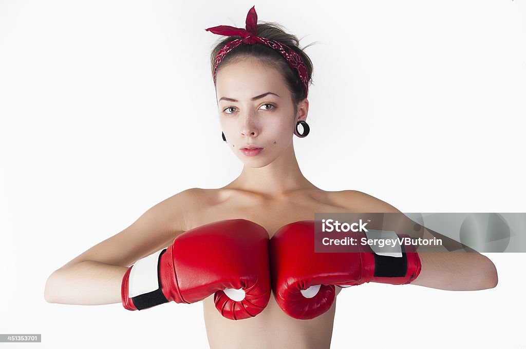 Linda Menina com luvas de boxe de Pele - Royalty-free Adulto Foto de stock