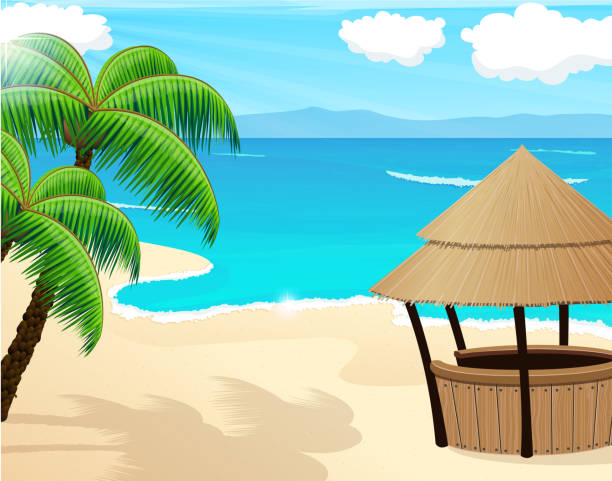 тропический морской - hut island beach hut tourist resort stock illustrations