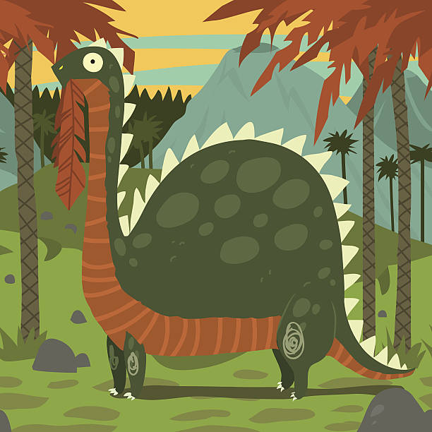 Bекторная иллюстрация Динозавр ест листья