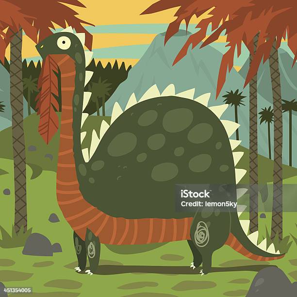 Динозавр Ест Листья — стоковая векторная графика и другие изображения на тему Апатозавр - Апатозавр, Векторная графика, Весёлый