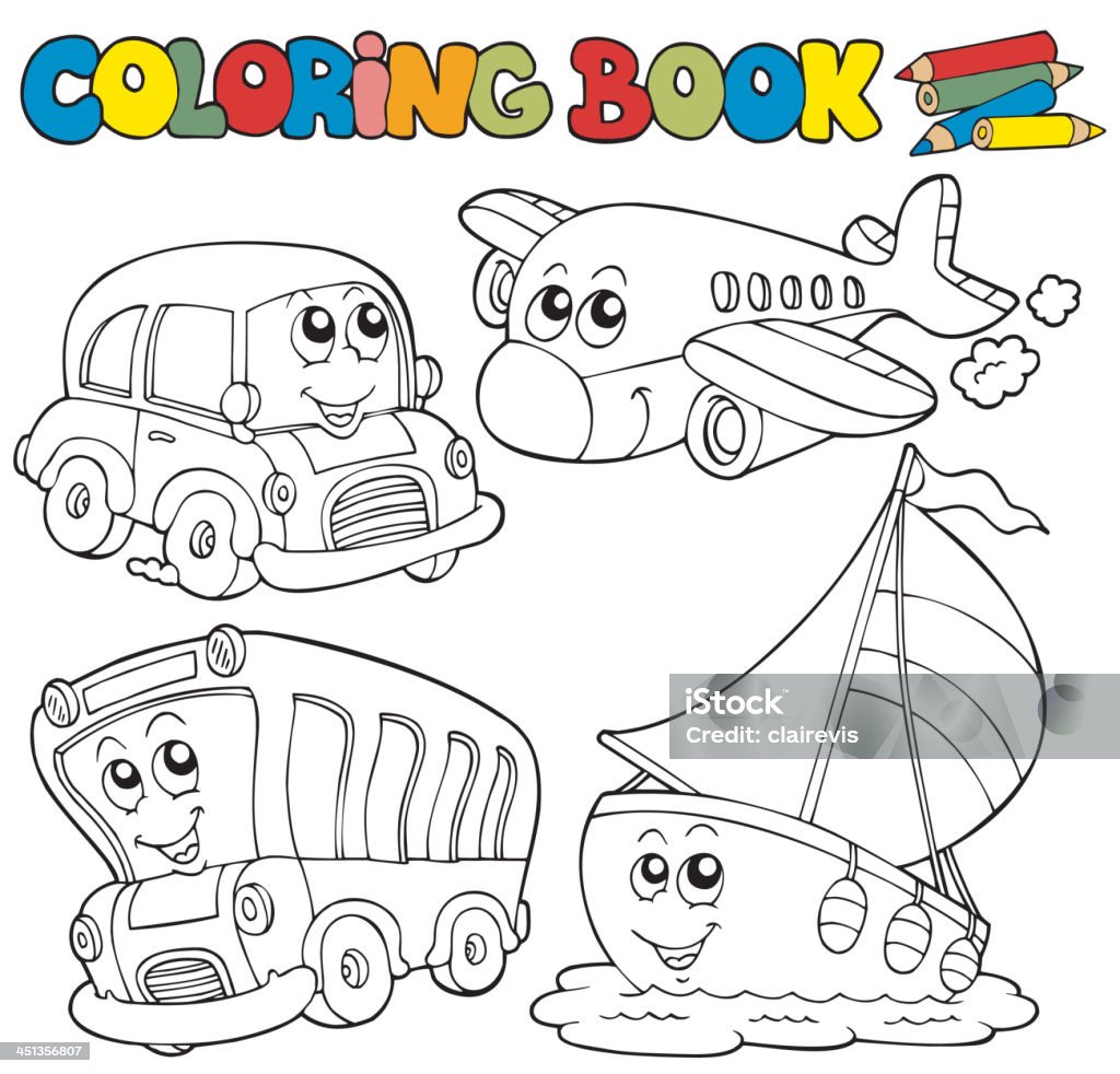 Coloring book with various vehicles Coloring book with various vehicles - vector illustration. Coloring stock vector