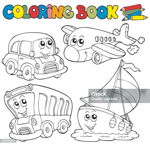 Coloring Book With Various Vehicles Stock Illustration - Download Image Now - Coloring, Transportation, Airplane