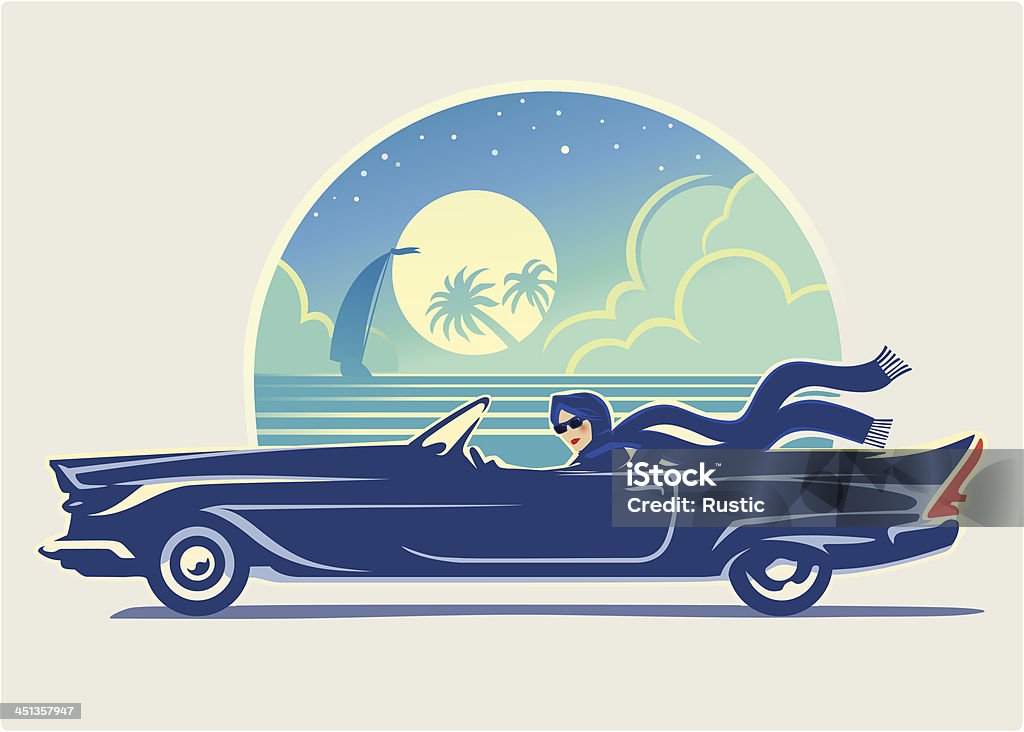 Girl in car Vector illustration. The girl travels along the coast of the sea. Tourist Resort stock vector