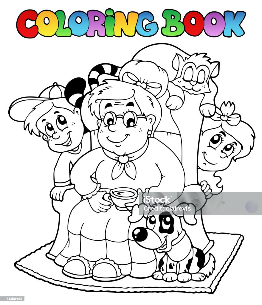 Libro para colorear con los niños grandma y - arte vectorial de Familia libre de derechos