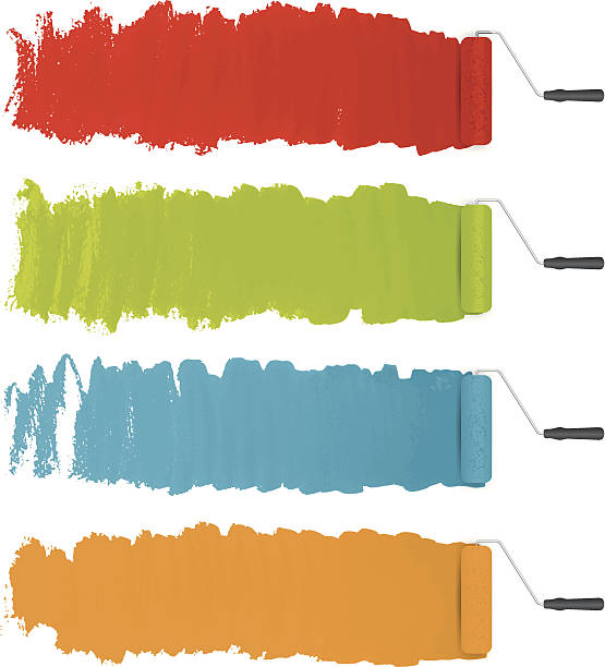 векторного рисования rollers с красочные окрашивает фоне - paint brushing house painter wall stock illustrations