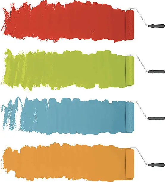 Vector illustration of vector paint rollers with colorful paints background